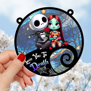 Personalized Gifts For Couple Suncatcher Hanging Ornament, Skull Couple Sitting Together 04NATN060824 - Ornament - GoDuckee