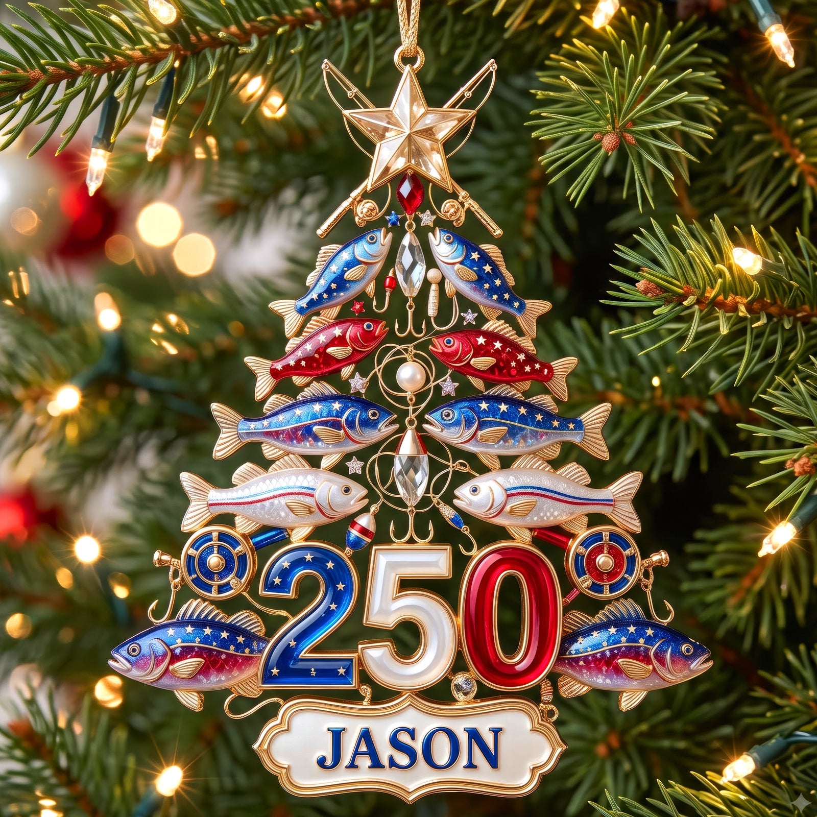 Fishing 250th USA Anniversary Ornament - Personalized Gifts For Christmas 04pgqn220826 - Ornament - GoDuckee