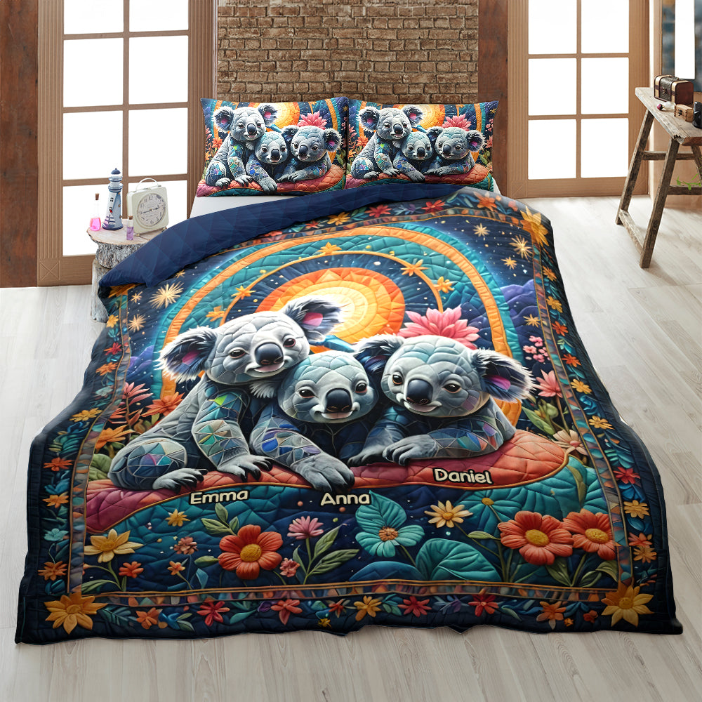 Personalized Gifts For Mom Quilt Bed Set Koala & Little Ones 05KALU220125 - Blanket - GoDuckee