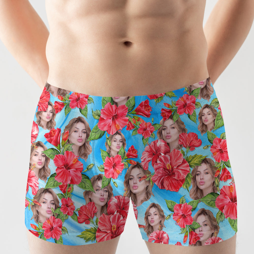 Custom Wife/Girlfriend's Face Personalized Men Boxer Briefs With Flora -  GoDuckee