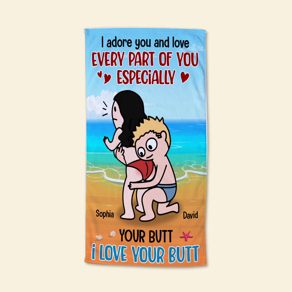 I Love Your Butt Funny Couple Personalized Beach Towel - Beach Towel - GoDuckee