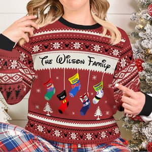 Personalized Gifts For Family Ugly Sweater 02natn050824 Socks Cartoon Character - Ugly Christmas Sweater - GoDuckee