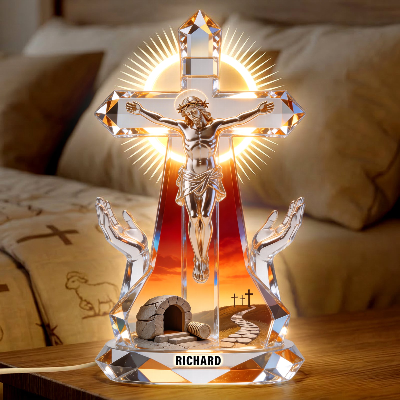 Jesus Christ Crucifix Light Box - Personalized Gifts For Christians 01naqn140326 - Light Box - GoDuckee