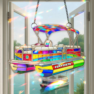 Colorful Pontoon Boat Suncatcher - Personalized Christmas Gifts For Pontoon Lovers 03PGLU280725 - Ornament - GoDuckee