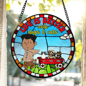 Personalized Gifts For Pet Lovers Stained Glass Ornament 01qhtn060124hh Life Is Better With A Dog - Ornament - GoDuckee