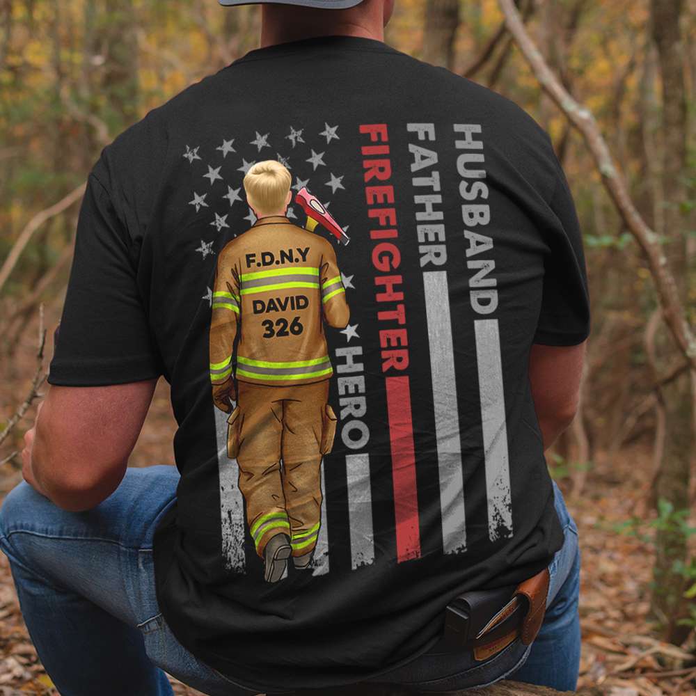 Husband Father Firefighter, Personalized Firefighter Dad Shirt, Father's Day Gift, Birthday Gift For Dad - Shirts - GoDuckee