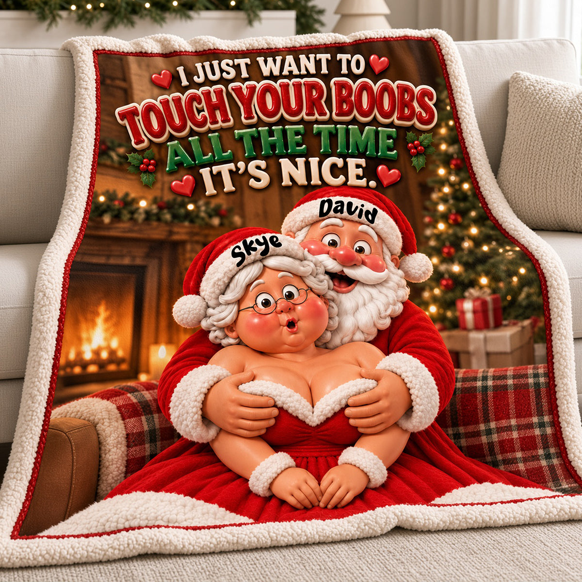 Santa Old Couple Touch Your Boobs Blanket - Personalized Gifts For Couple 01nata121026 - Blanket - GoDuckee