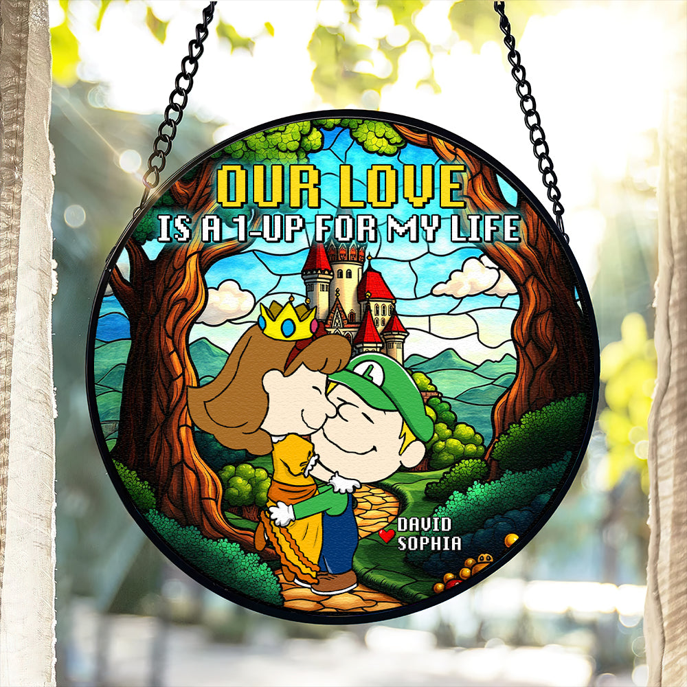 Personalized Gifts For Couple Stained Glass Ornament 03totn201224hg Our Love Is A 1-UP For My Life - Ornament - GoDuckee