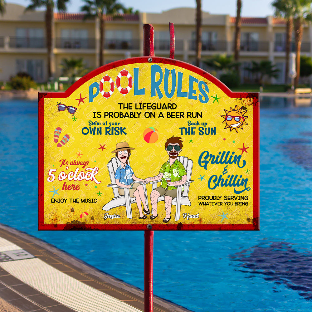 Personalized Gifts For Couples Metal Sign- Summer Pool Rules 01XQLU110225PA - Metal Signs - GoDuckee