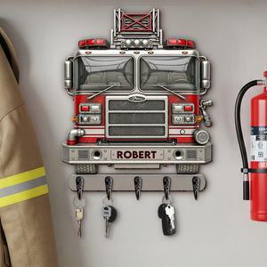 Firetruck Wood Key Hanger - Personalized Gift For Firefighter 04NAPU090725 - Wood Sign - GoDuckee