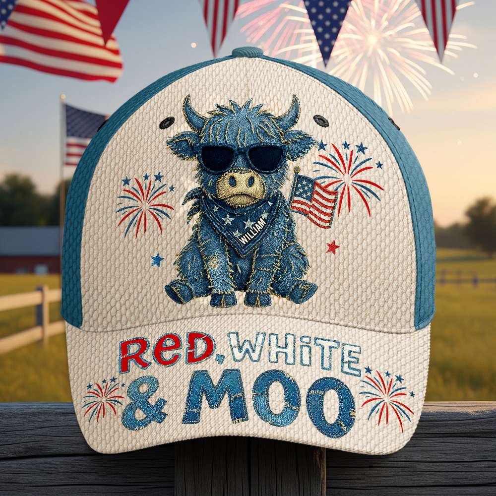 Freedom Highland Cow Classic Cap Personalized 4th of July Gifts 03NADT030625 - Caps - GoDuckee