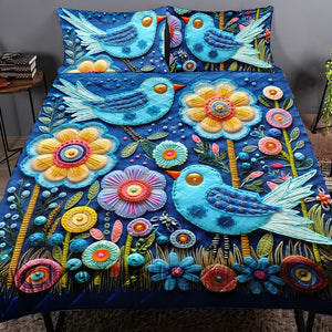 Floral Birds Quilt Bed Set 07qnqn041124 Gifts For Couple - Blanket - GoDuckee