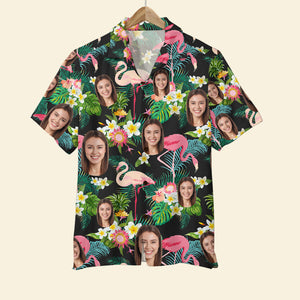 Custom Face Image Personalized Hawaiian Shirt Flamingo Tropical Pattern - Hawaiian Shirts - GoDuckee