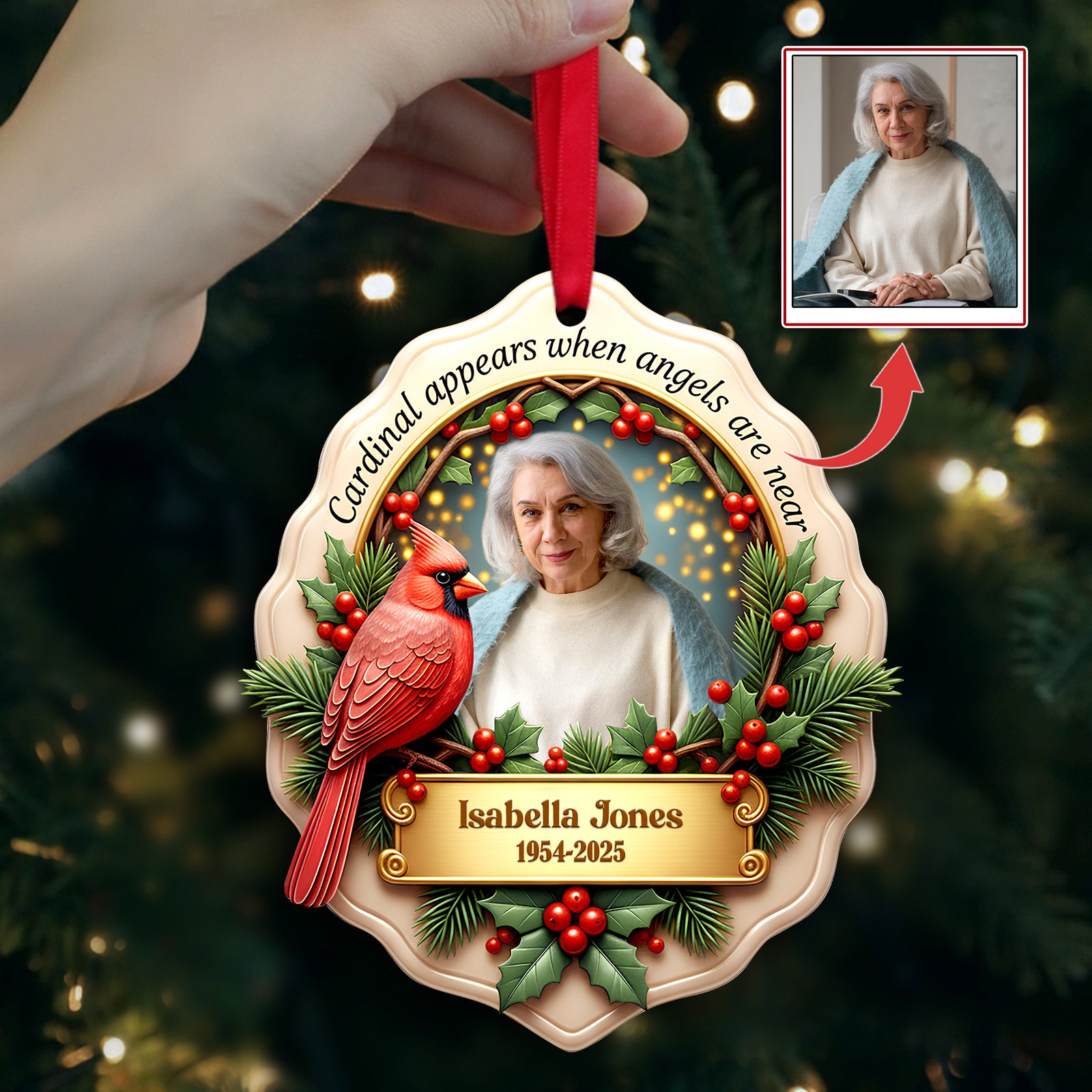In Loving Memory Cardinal Ornament - Personalized Custom Photo Gift For Heaven 09HULU121125 - Ornament - GoDuckee