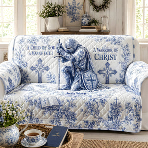 Sacred Templar Knight Toile De Jouy Quilted Sofa Cover, Personalized Gifts For Christians 02qhdt290626