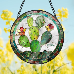 Personalized Garden Decor Gifts Catus Stained Glass Ornament 11acqn240824 - Ornament - GoDuckee