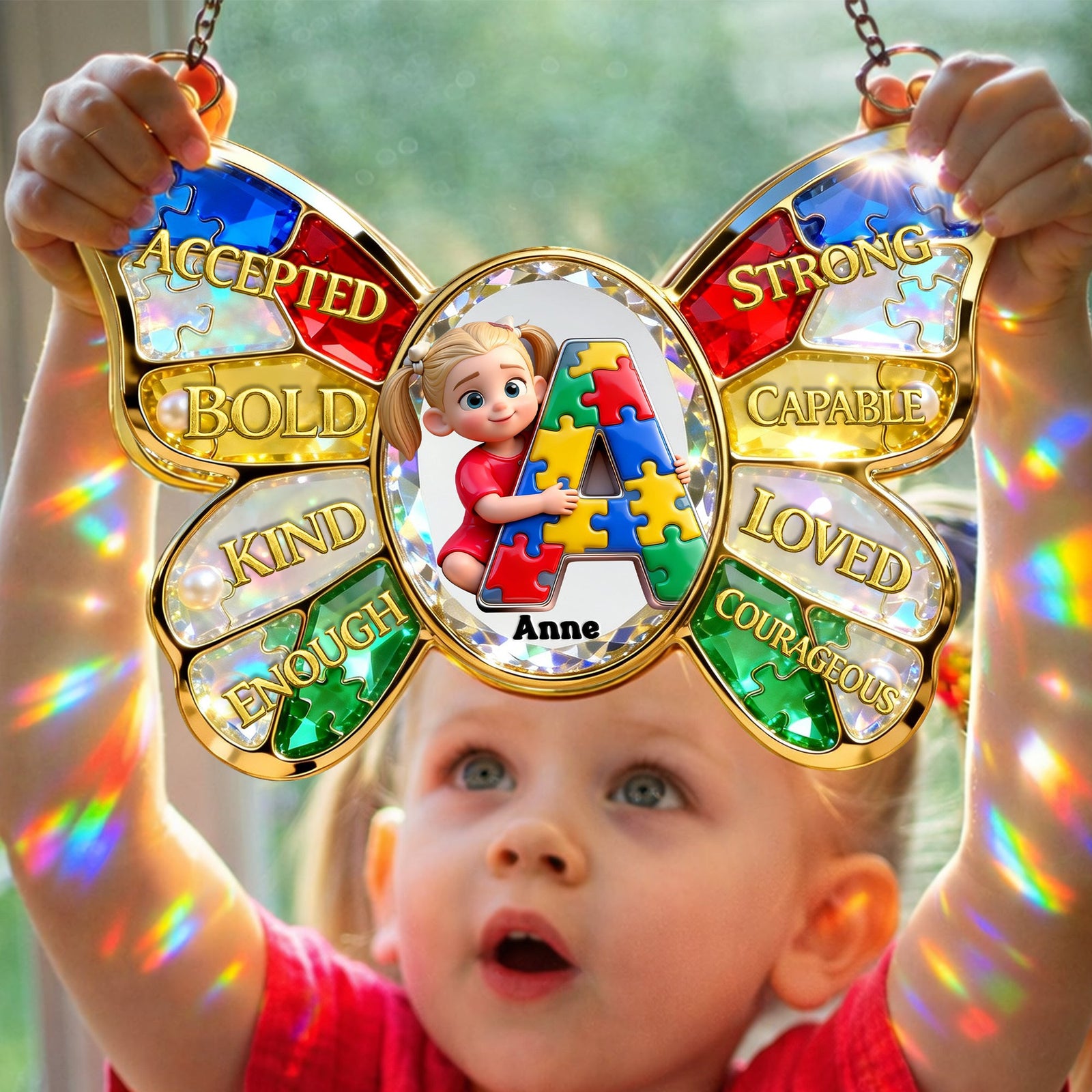 Autism Kids Suncatcher - Custom Photo Gifts For Autism Awareness Suncatcher Ornament 01NALU160326 - Ornament - GoDuckee