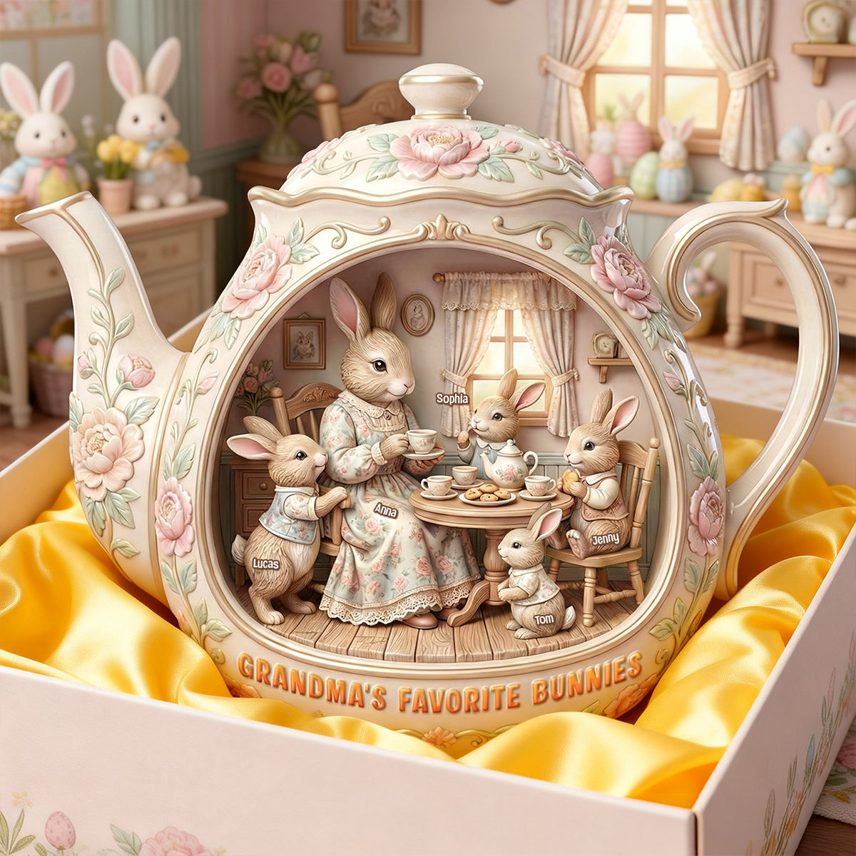 Easter Grandma's Cozy Bunny Tea Party – Personalized Gifts For Grandma 03natn250226 - Shaped Plaques - GoDuckee
