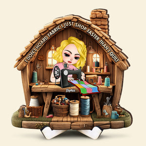 Personalized Gifts For Sewing Lovers Wood Sign, I Just Shop Faster Than I Quilt 04TGQN240325HH - Wood Sign - GoDuckee
