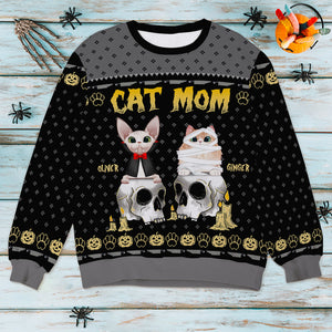 Happy Meow-O-Ween, Gift For Cat Lovers, Personalized Knitted Ugly Sweater, Horror Cat Family Sweater,, Halloween Gift - AOP Products - GoDuckee