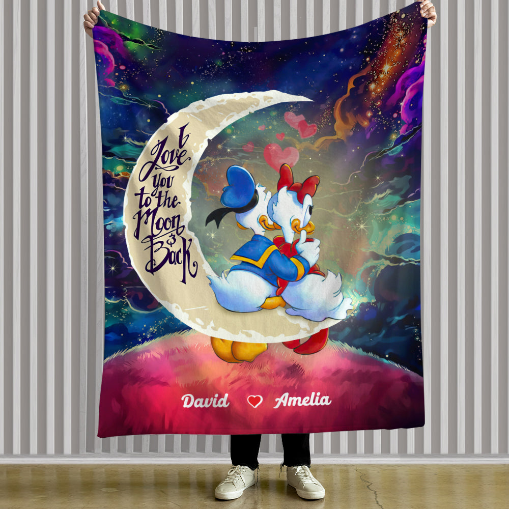 I Love You To The Moon And Back, Couple Gift, Personalized Blanket, Cartoon Duck Couple Blanket 02QHHN030124-1 - Blanket - GoDuckee