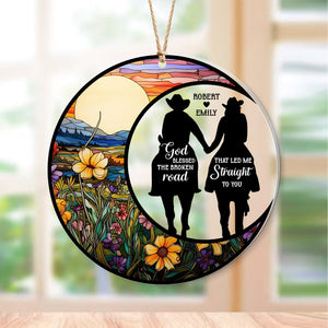 God Blessed the Broken Road That Led Me Straight To You-Personalized Suncatcher Ornament - Acrylic Custom Shape Ornament - Gift For Him/ Gift For Her-Christmas Gift- Horse Couple Ornament - Ornament - GoDuckee