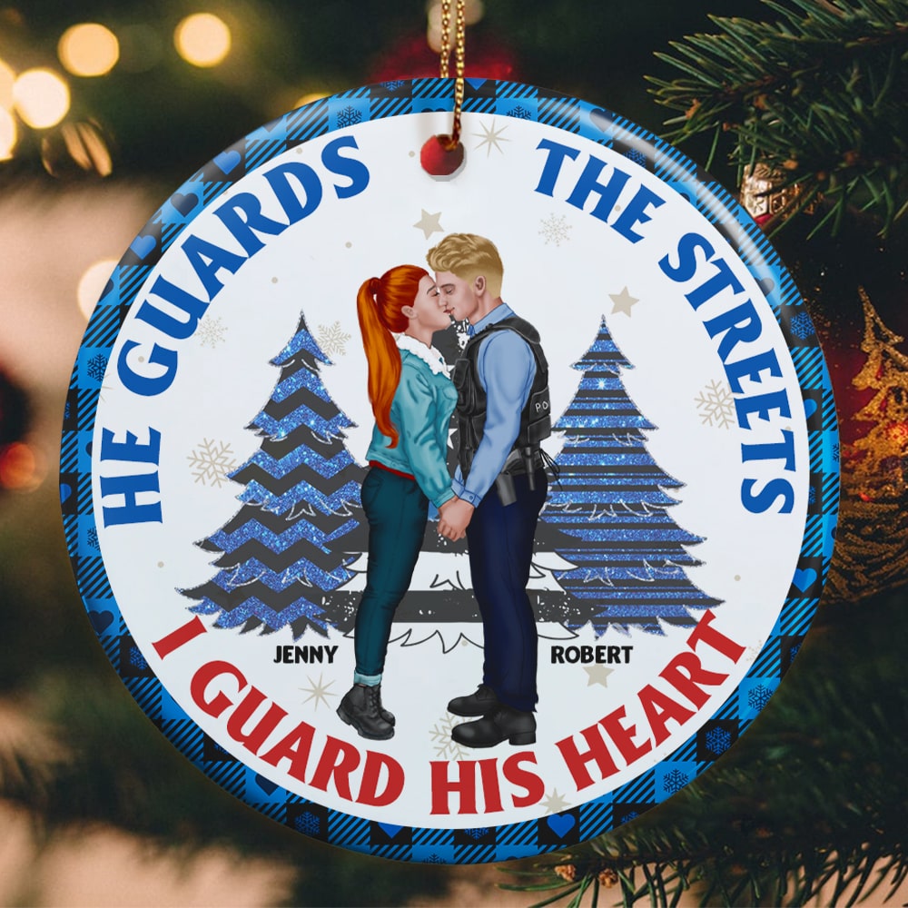 Police Couple, He Guards The Streets, I Guard His Heart, Personalized Ornament, Christmas Gifts For Couple, 01NAPO061023PA - Ornament - GoDuckee