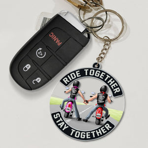 Ride Together Stay Together Personalized Motorcycle Keychain, Biker Couple Gift - Keychains - GoDuckee