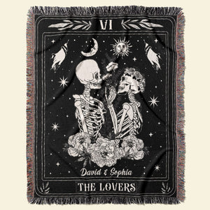 The Lovers- Personalized Woven Blanket- Gift For Him/ Gift For Her- Skull Couple Blanket - Blanket - GoDuckee
