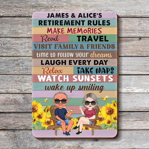 Retirement Rules Make Memories-Personalized Wood Sign- Gift For Couples- Retirement Couple Wood Sign - Wood Sign - GoDuckee