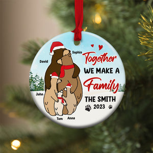 Together We Make A Family, Personalized Bear Ceramic Circle Ornament, Gift For Christmas - Ornament - GoDuckee