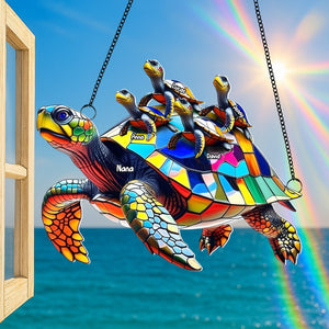 Sea Turtle Family Personalized Gifts For Grandma Suncatcher Ornament 05tgtn020825 - Ornament - GoDuckee