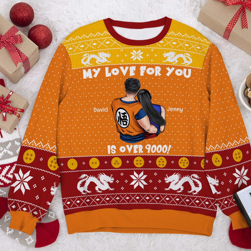 My Love For You Is Over 9000! Personalized 3D Knitted Ugly Sweater- Gift For Him/ Gift For Her-Christmas Gift- Couple Sweater-02naqn200923hh - AOP Products - GoDuckee
