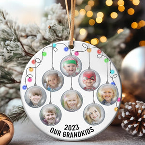 Grandkids- Custom Photo Ceramic Circle Ornament- Gift For Family- Christmas Gift- Family Ornament - Ornament - GoDuckee