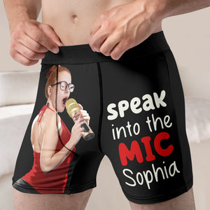 Custom Photo Gifts For Couple Men's Boxers Speak Into The Mic - Boxers & Briefs - GoDuckee