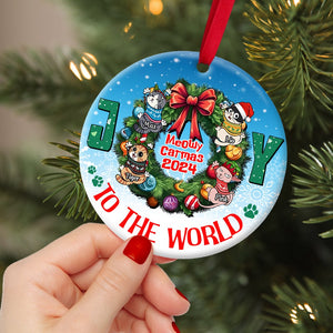 Personalized Gifts for Cat Lovers Christmas Ornament 04totn300824 Funny Cat Joy to The World - Ornament - GoDuckee