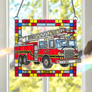 Firetruck Window Hanging Suncatcher Ornament Personalized Gifts For Firefighters 02ohtn060825 - Ornament - GoDuckee