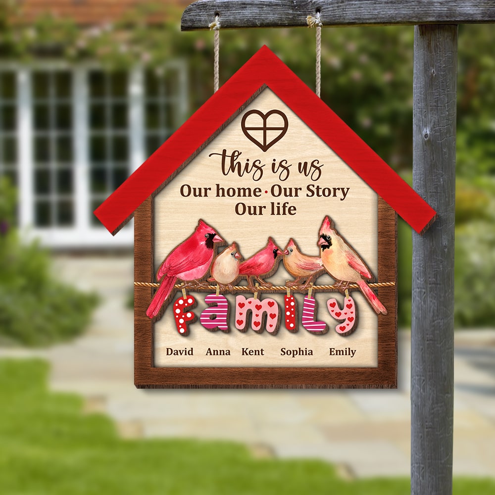 This Is Us Our Home Our Story Our Life- Personalized Wooden Art HAPYC - 2 Layers Wood Sign- Gift For Family- Bird Family Wood Sign - Wood Sign - GoDuckee