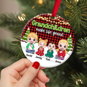 Grandchildren Make Life Grand, Personalized Christmas Ornament, Gift For Family, Cute Kids - Ornament - GoDuckee