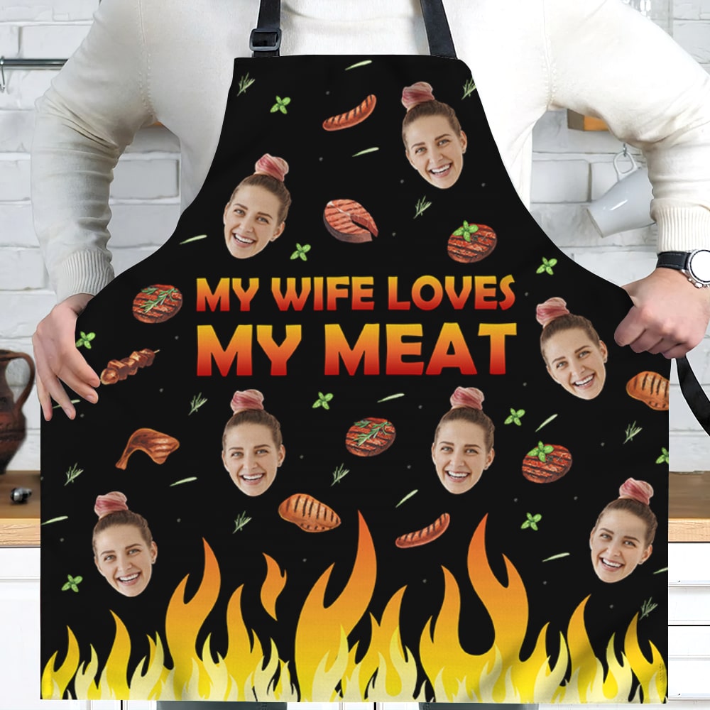 Custom Photo Gifts For Husband Aprons My Wife Loves My Meat - Aprons - GoDuckee
