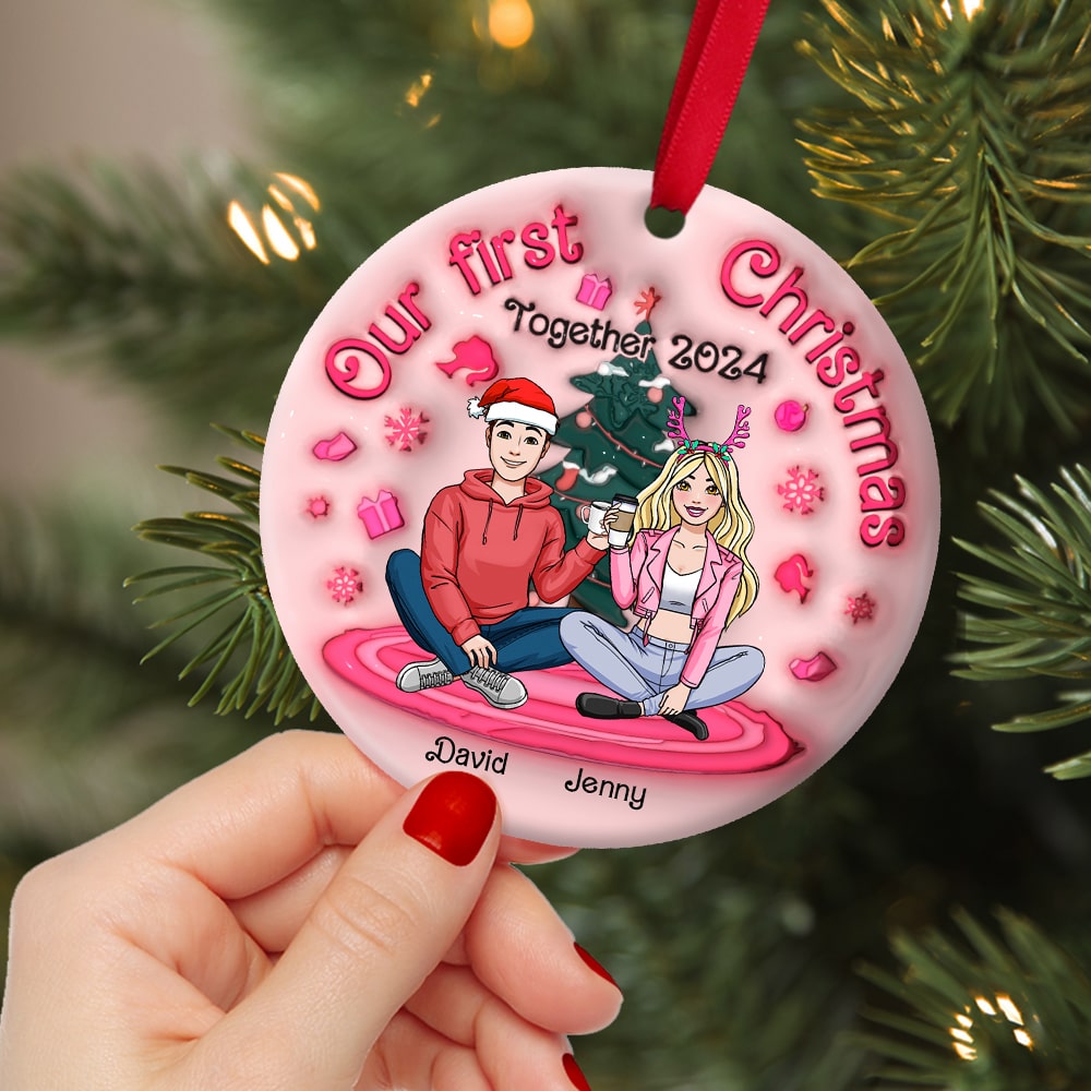 Personalized Gifts For Couple Ornament 02xq190724hh First Christmas Love 3D Effect - Ornament - GoDuckee