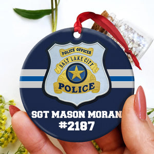 Personalized Police Ornament With Custom Badge, Name & Number, Christmas Gift For Police Officer - Ornament - GoDuckee