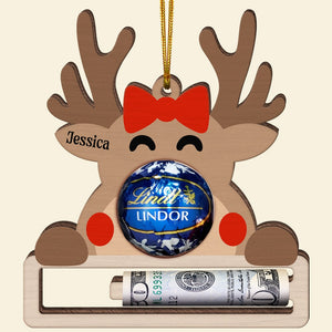 Reindeer Chocolate-Personalized Money Holder Wood Ornament -Gift For Kids - Ornament - GoDuckee