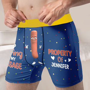 Personalized Gifts For Him Men Boxer Briefs Stop Staring At My Sausage 03NATN150124 Funny Valentine's Gifts - Boxer Briefs - GoDuckee