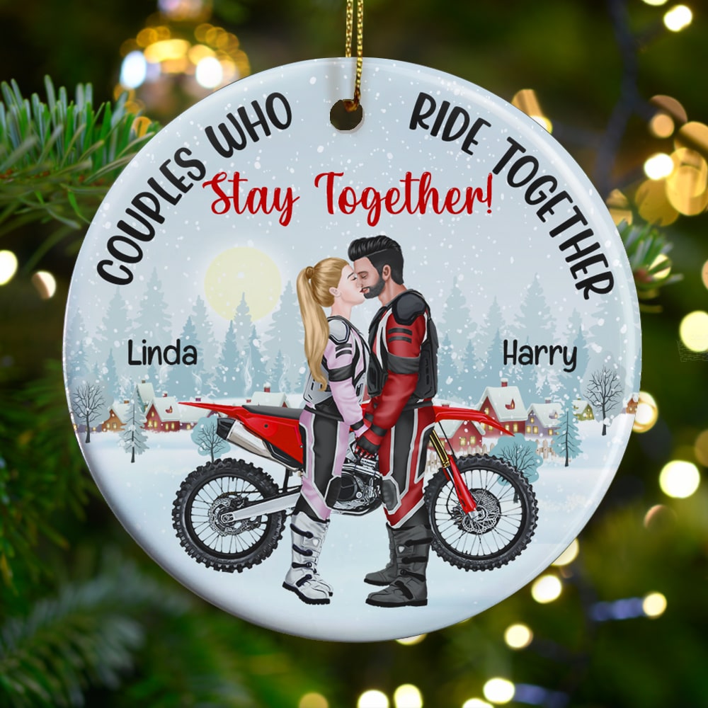 Ride Together - Stay Together, Personalized Motorcross Couple Ornament, Gift For Christmas - Ornament - GoDuckee