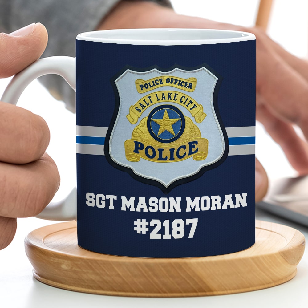 Personalized Police White Edge-to-edge Mug With Custom Badge, Name & Number, Gift For Police Officer - Coffee Mug - GoDuckee
