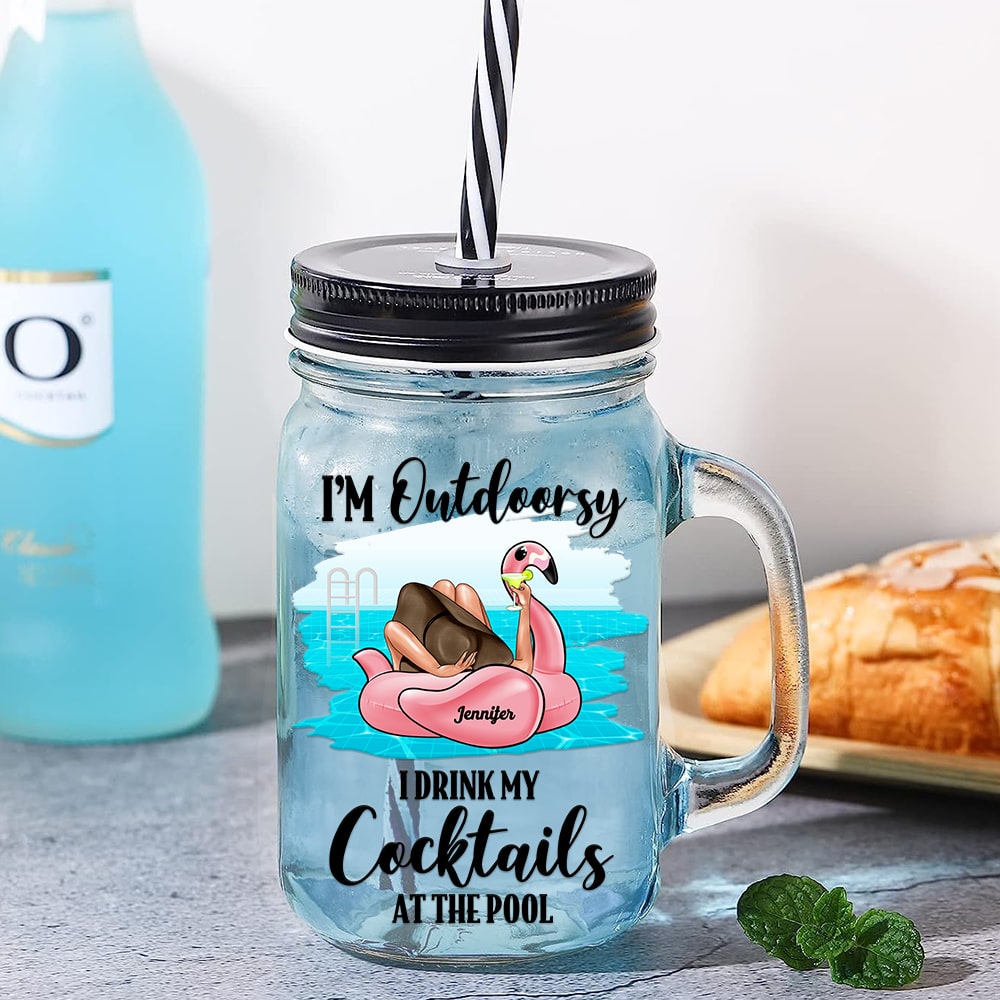 16 Oz Flamingo Jar Glasses with Lids & Straws