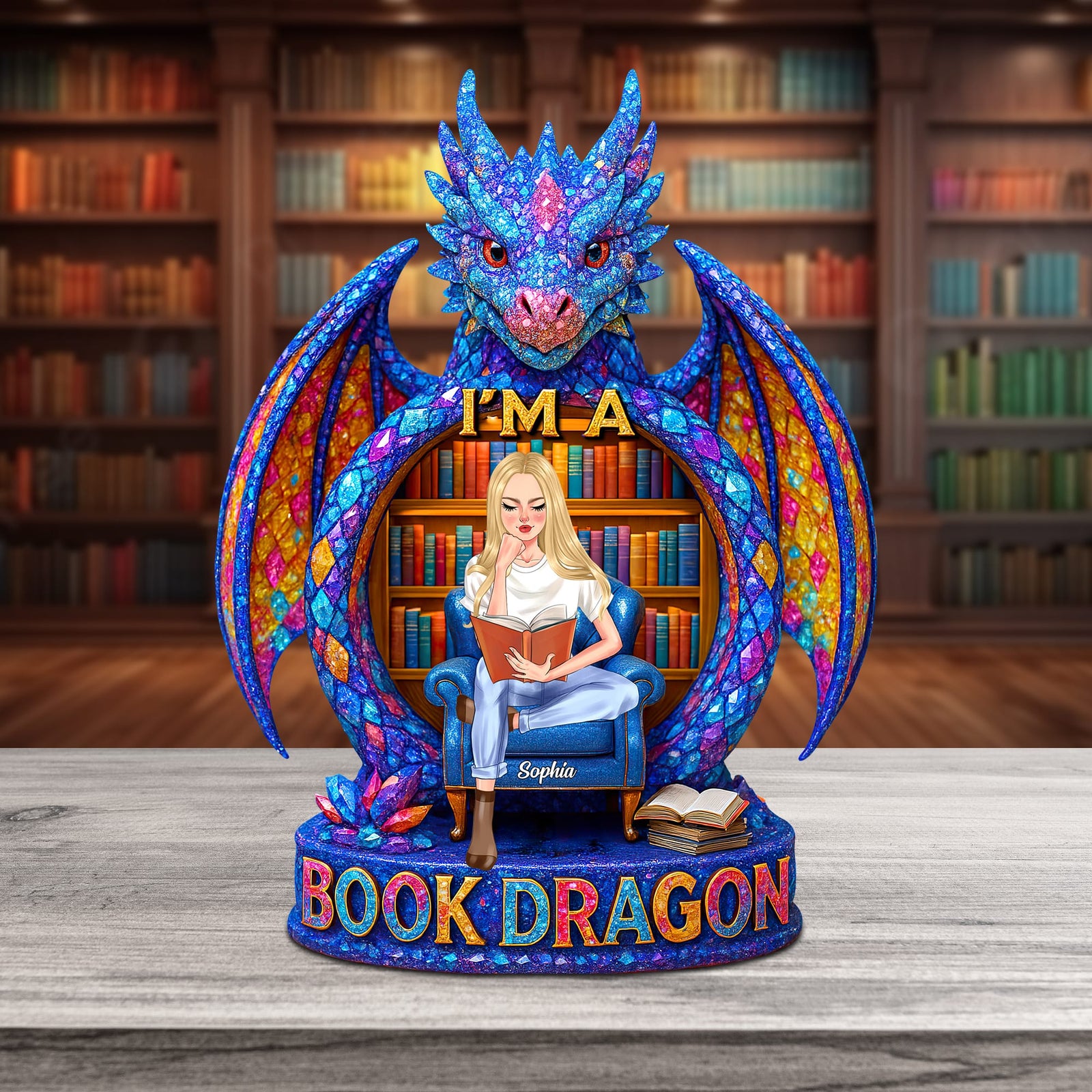 Book Dragon Personalized Gifts For Book Lovers Plaque 01hutn140525tm - Shaped Plaques - GoDuckee