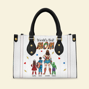 World's Best Mom-Personalized Leather Bag- Gift For Mom- Mom Leather Bag- GZ-F73-02naqn230323tm - Leather Bag - GoDuckee