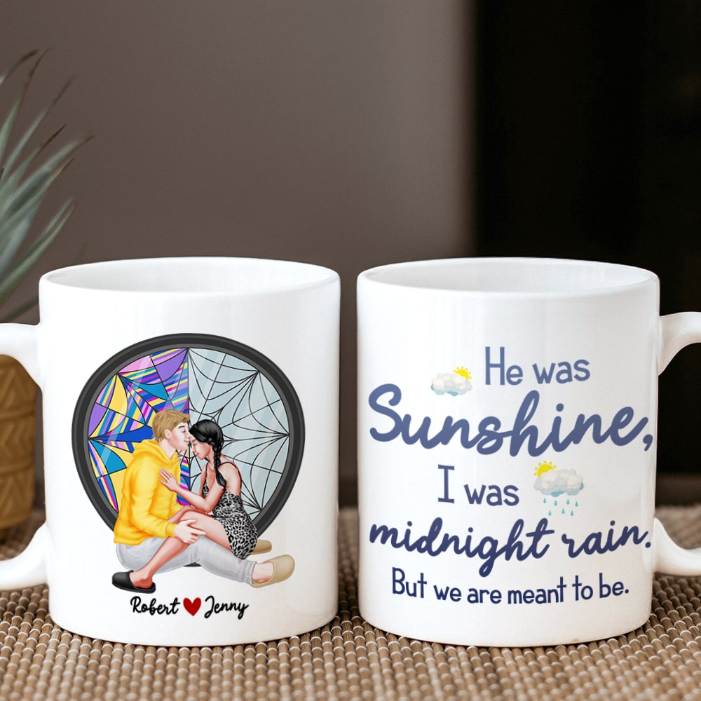 Cause He Was Sunshine, I Was Midnight Rain, Personalized Coffee Mug, Couple Gifts, Valentine Gifts - Coffee Mug - GoDuckee